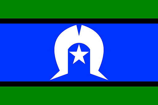 The Torres Strait Islander Flag - a white dharri or deri (a type of headdress) sits in the centre, with a five-pointed white star underneath it.