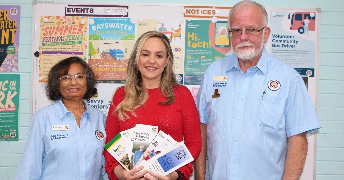 City of Bayswater Mayor Filomena Piffaretti with Age Friendly Ambassadors Philomena and Tim.