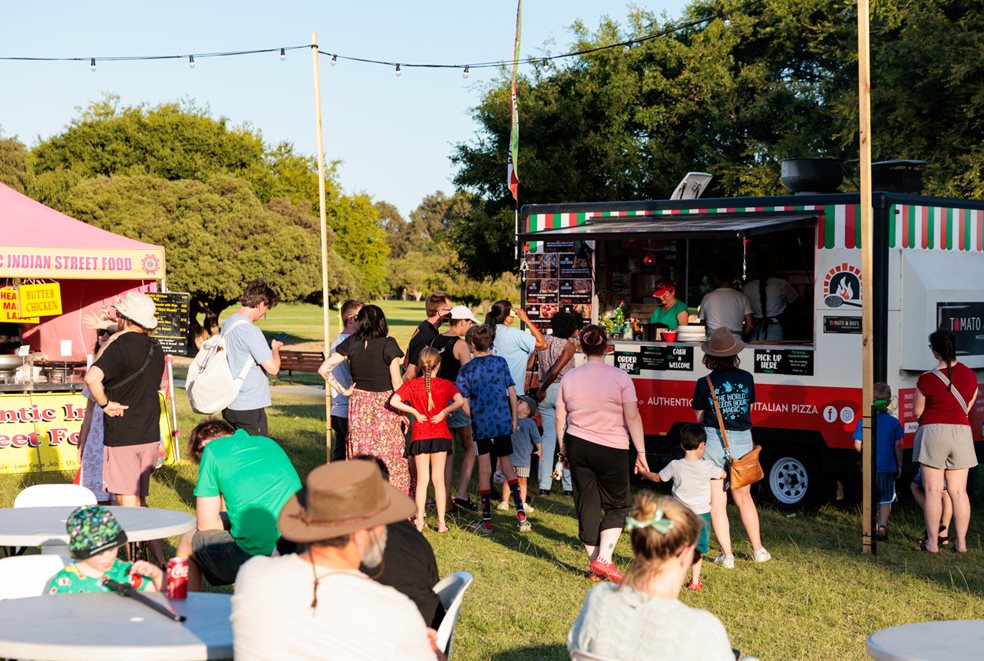 Image Caption: Food truck at City community event - 2025 Carols by the River.