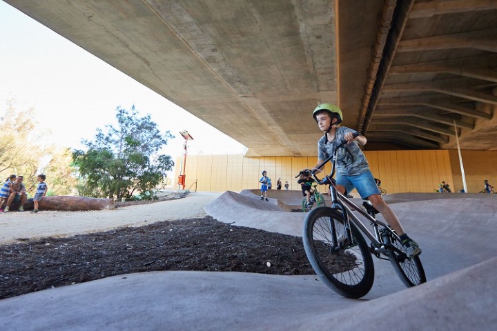 BMX rider on the pump track